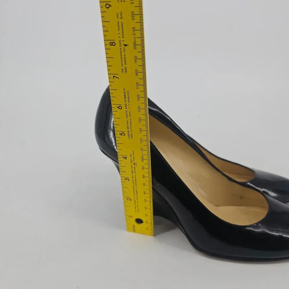 Vintage 90's Kate Spade Metro Piramid Wedge Heel Pumps Black Leather ITALY 10 B